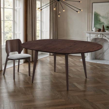 Tavolo rotondo allungabile ROGER NOCE gambe legno massello piano impiallacciato finitura Noce scuro cm H77 diametro 120