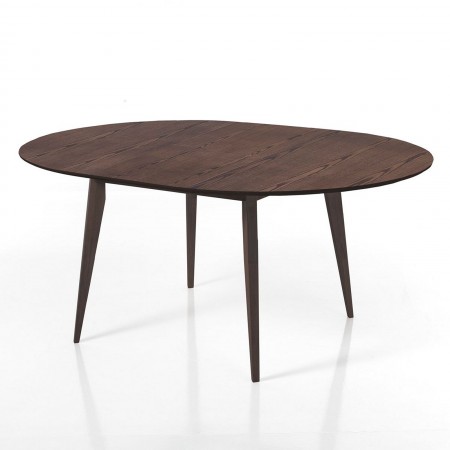 Tavolo rotondo allungabile ROGER NOCE gambe legno massello piano impiallacciato finitura Noce scuro cm H77 diametro 120