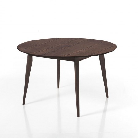 Tavolo rotondo allungabile ROGER NOCE gambe legno massello piano impiallacciato finitura Noce scuro cm H77 diametro 120