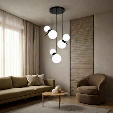 Lampadario KARLA BIG vetro Bianco opaco metallo colore Nero opaco H150 Ø50
