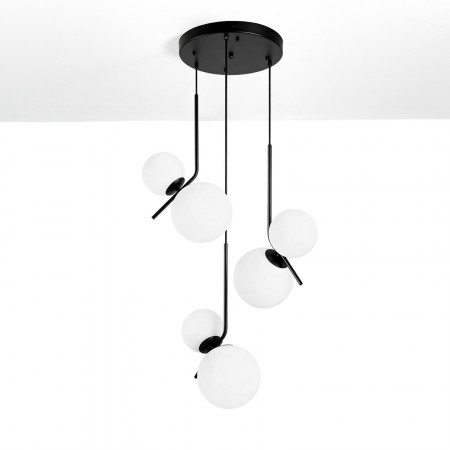 Lampadario KARLA BIG vetro Bianco opaco metallo colore Nero opaco H150 Ø50