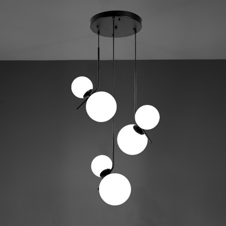 Lampadario KARLA BIG vetro Bianco opaco metallo colore Nero opaco H150 Ø50