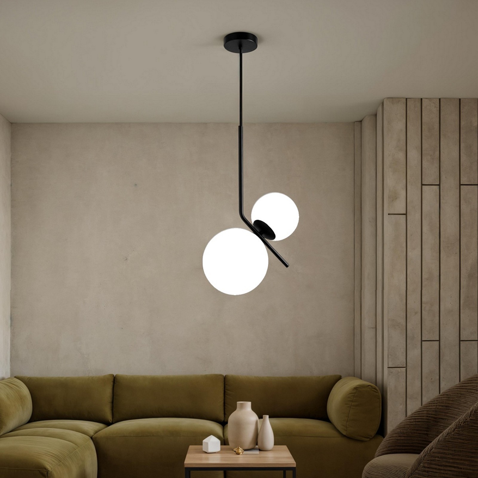 Lampadario KARLA vetro Bianco opaco  metallo colore Nero opaco cm H150 L20 P27