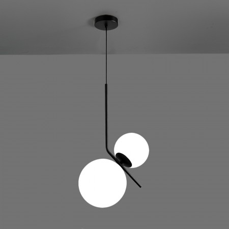 Lampadario KARLA vetro Bianco opaco  metallo colore Nero opaco cm H150 L20 P27