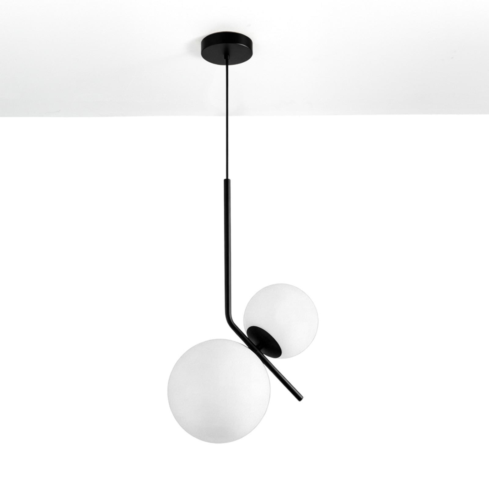 Lampadario KARLA vetro Bianco opaco  metallo colore Nero opaco cm H150 L20 P27