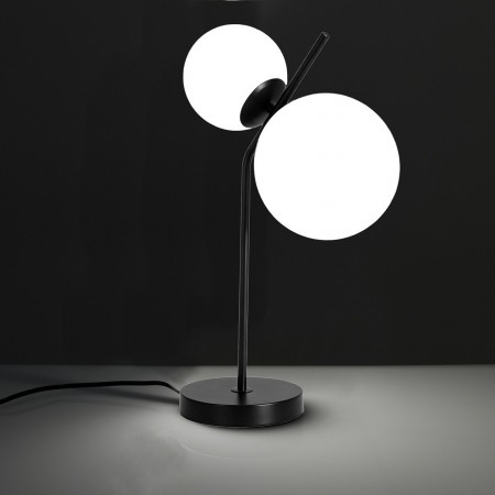Lampada da tavolo KARLA struttura metallo Nero opaco  paralumi vetro bianco opaco cm L33 P20 H54