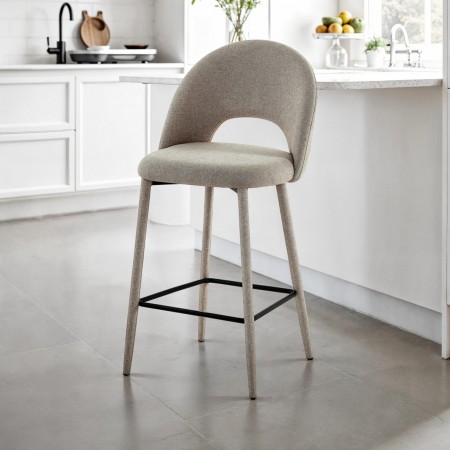 Sgabello imbottito BABI BEIGE HOME rivestito in tessuto di colore BEIGE H79 L51 P54