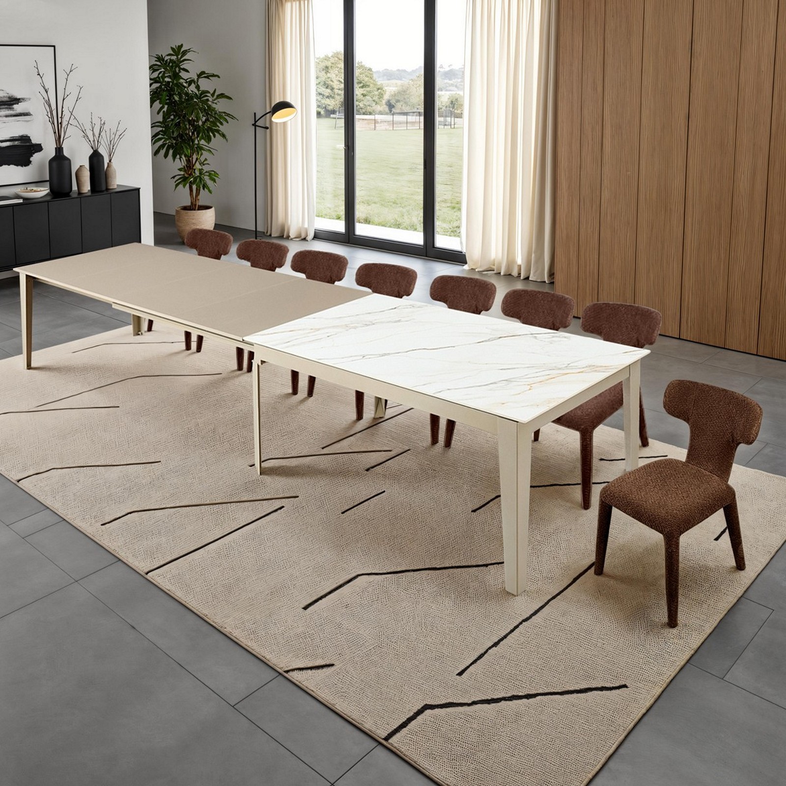 Tavolo allungabile JOEL MARMO BIANCO PLATINO basamento metallo Platino piano ceramica Marmo Onice H76 P90  L160-220-280-340-400