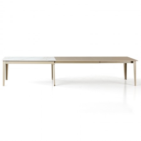 Tavolo allungabile JOEL MARMO BIANCO PLATINO basamento metallo Platino piano ceramica Marmo Onice H76 P90  L160-220-280-340-400