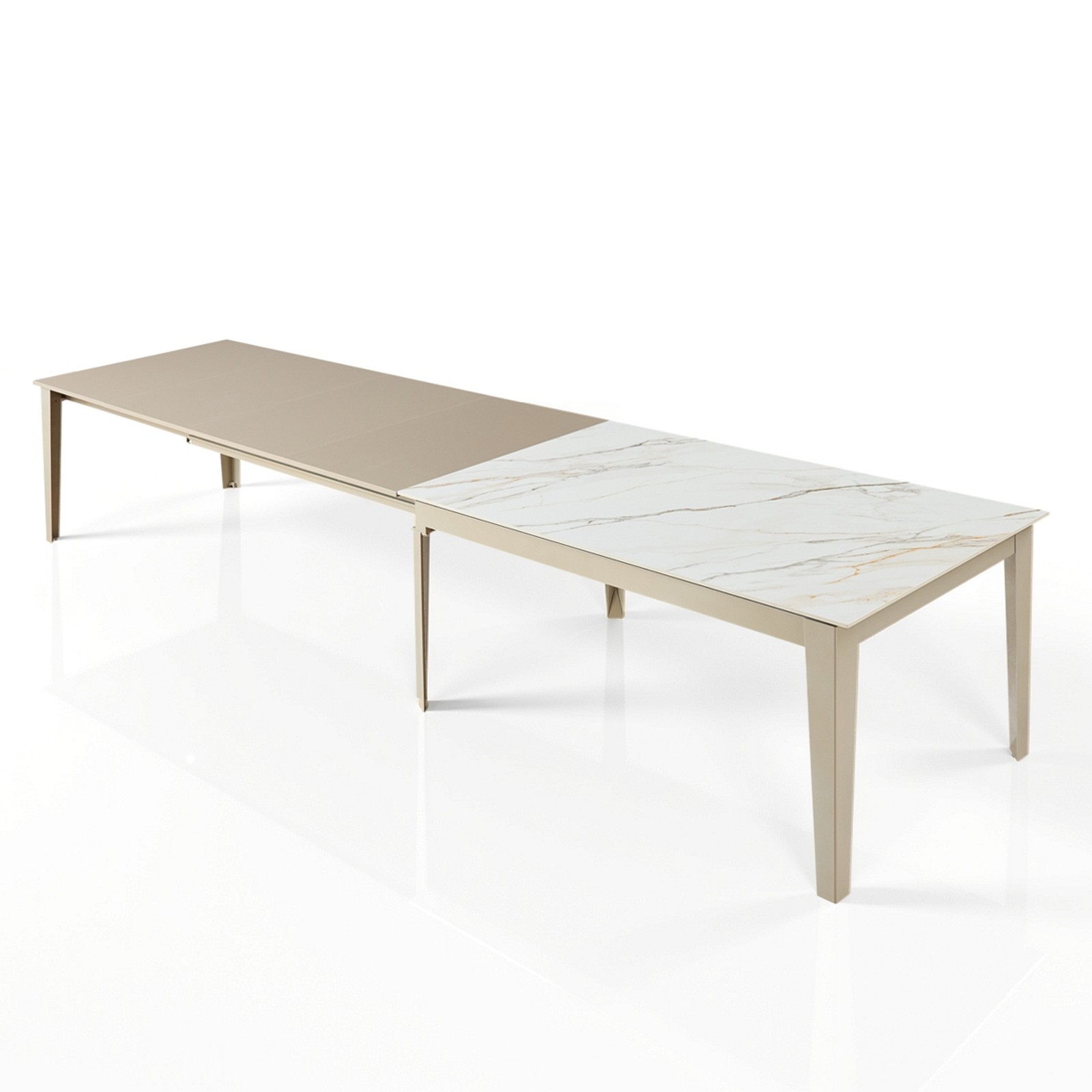 Tavolo allungabile JOEL MARMO BIANCO PLATINO basamento metallo Platino piano ceramica Marmo Onice H76 P90  L160-220-280-340-400