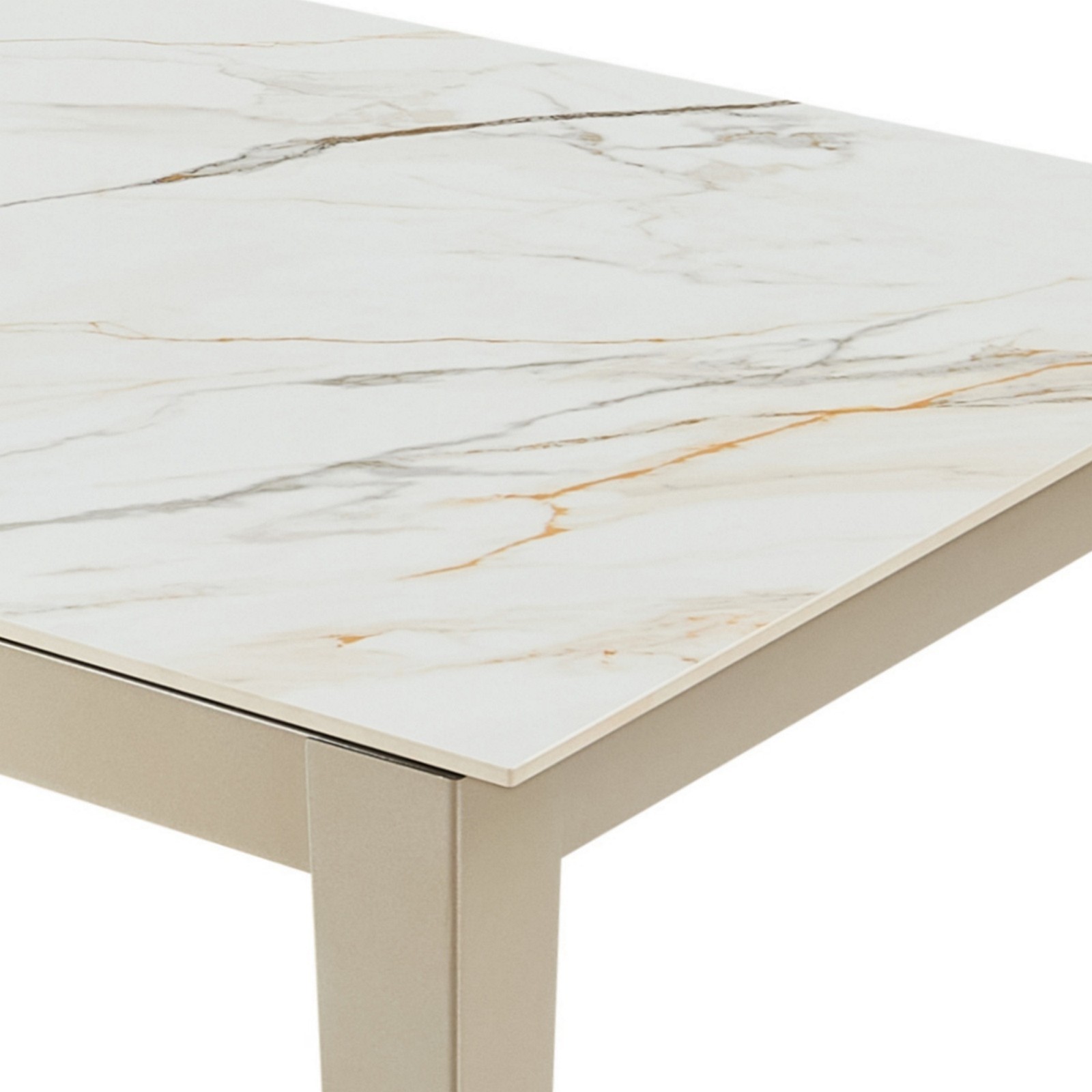 Tavolo allungabile JOEL MARMO BIANCO PLATINO basamento metallo Platino piano ceramica Marmo Onice H76 P90  L160-220-280-340-400