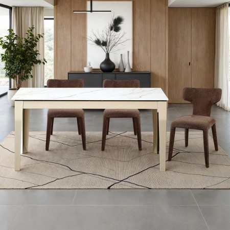 Tavolo allungabile JOEL MARMO BIANCO PLATINO basamento metallo Platino piano ceramica Marmo Onice H76 P90  L160-220-280-340-400