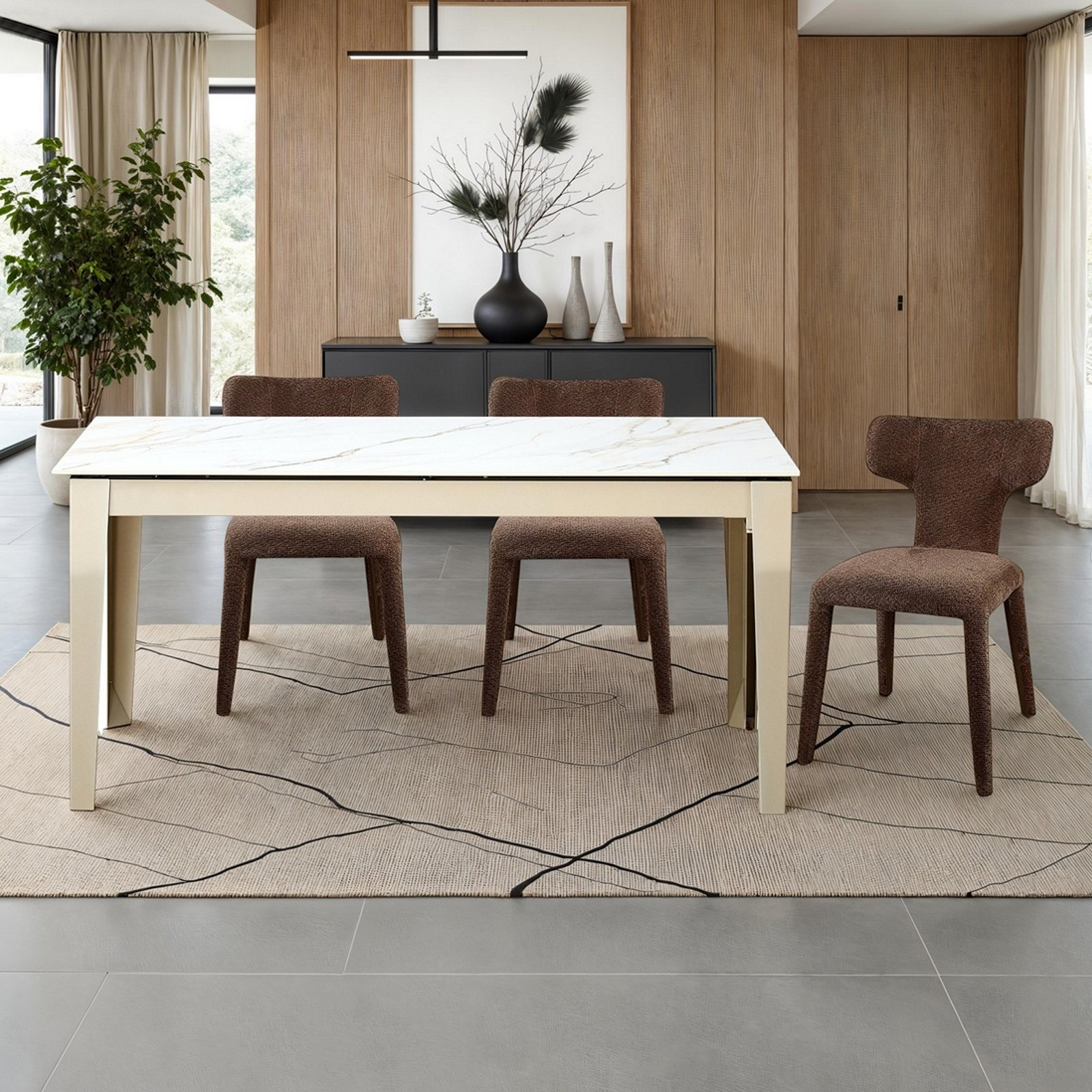 Tavolo allungabile JOEL MARMO BIANCO PLATINO basamento metallo Platino piano ceramica Marmo Onice H76 P90  L160-220-280-340-400