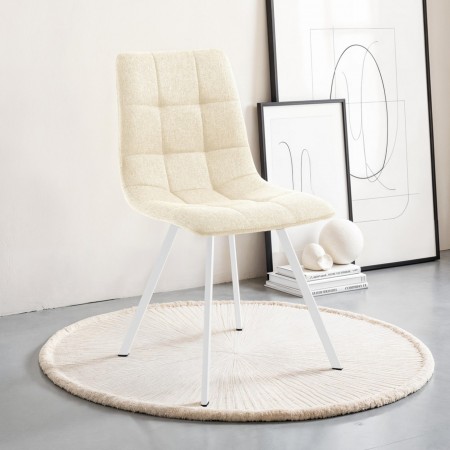 Sedia imbottita NEW UNITY BEIGE WHITE EASY CLEAN tessuto Beige facile pulizia gambe metallo Bianco opaco L46 P56 H85 cm