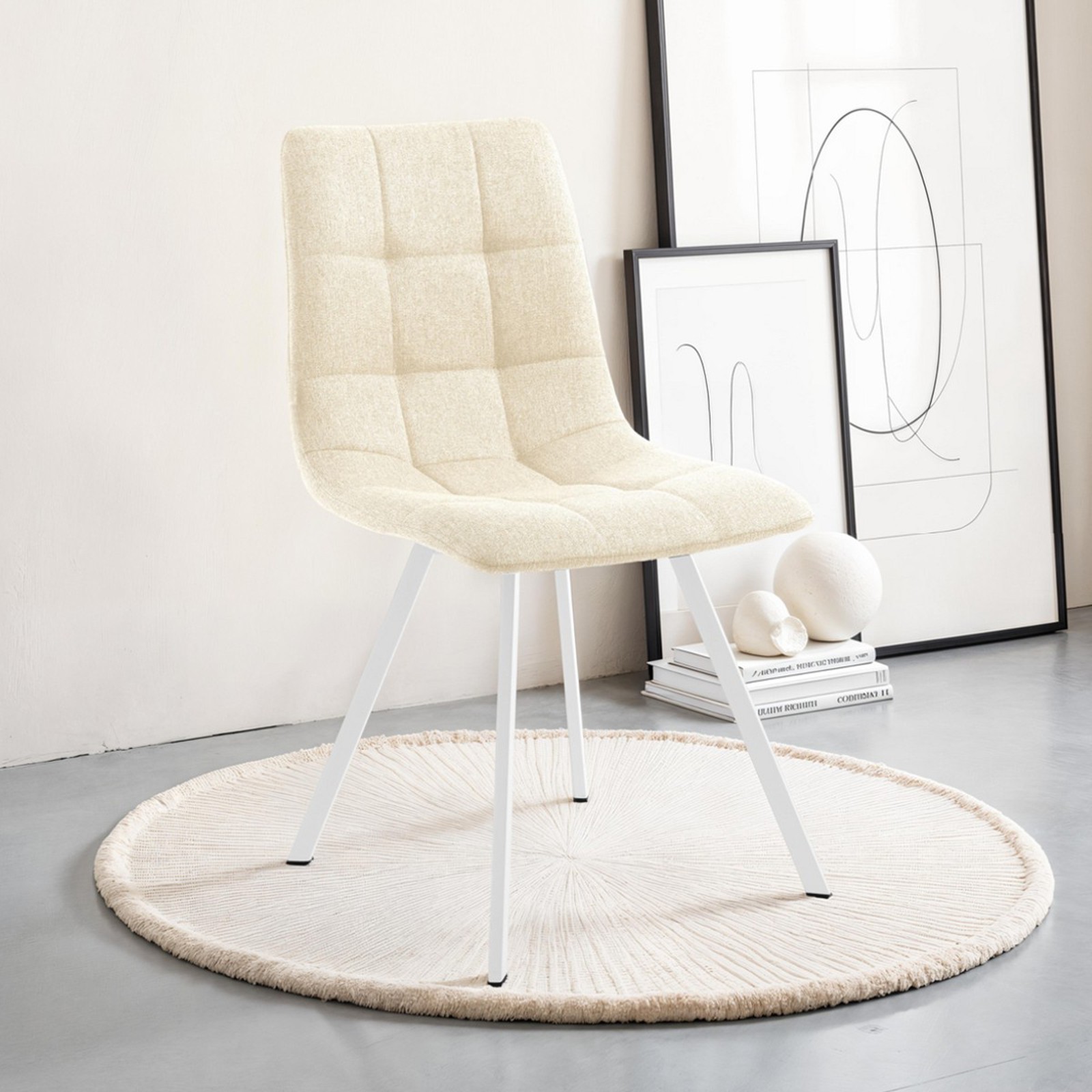 Sedia imbottita NEW UNITY BEIGE WHITE EASY CLEAN tessuto Beige facile pulizia gambe metallo Bianco opaco L46 P56 H85 cm