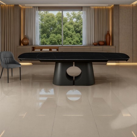 Tavolo allungabile JOJY MARMO NERO  basamento metallo Grigio piano ceramica finitura marmo Nero cm H75 P100 L.200-250-300