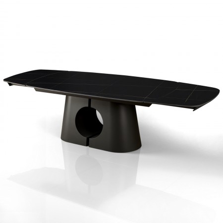 Tavolo allungabile JOJY MARMO NERO  basamento metallo Grigio piano ceramica finitura marmo Nero cm H75 P100 L.200-250-300