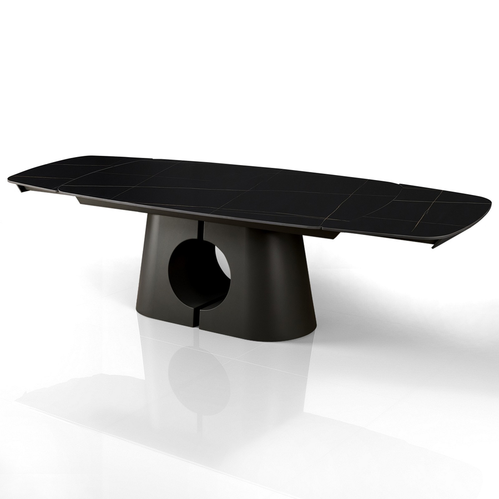 Tavolo allungabile JOJY MARMO NERO  basamento metallo Grigio piano ceramica finitura marmo Nero cm H75 P100 L.200-250-300