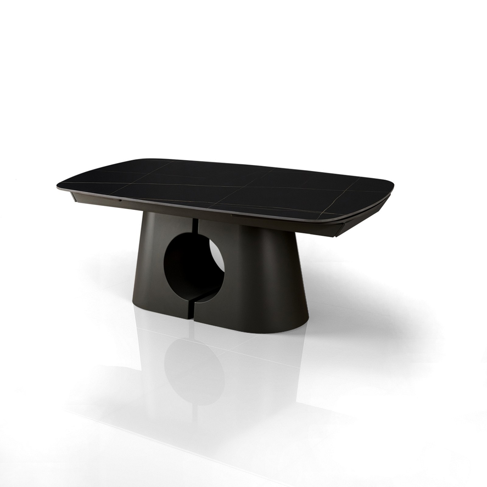 Tavolo allungabile JOJY MARMO NERO  basamento metallo Grigio piano ceramica finitura marmo Nero cm H75 P100 L.200-250-300