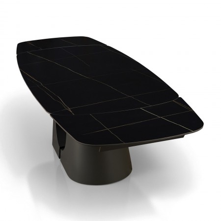 Tavolo allungabile JOJY MARMO NERO  basamento metallo Grigio piano ceramica finitura marmo Nero cm H75 P100 L.200-250-300