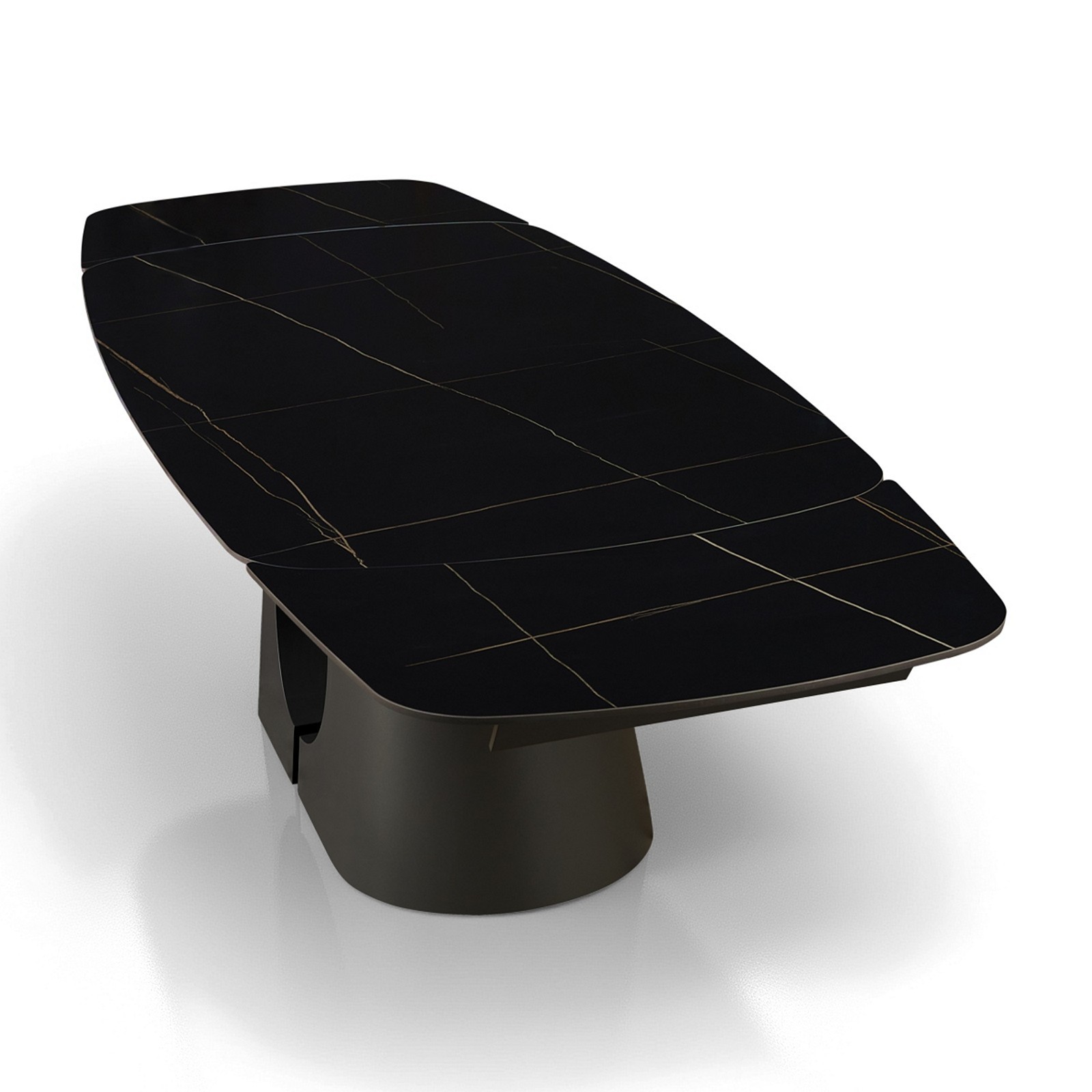 Tavolo allungabile JOJY MARMO NERO  basamento metallo Grigio piano ceramica finitura marmo Nero cm H75 P100 L.200-250-300