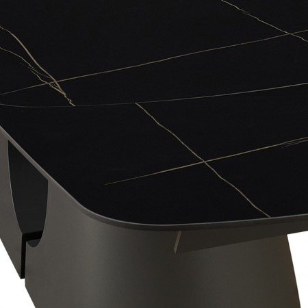 Tavolo allungabile JOJY MARMO NERO  basamento metallo Grigio piano ceramica finitura marmo Nero cm H75 P100 L.200-250-300