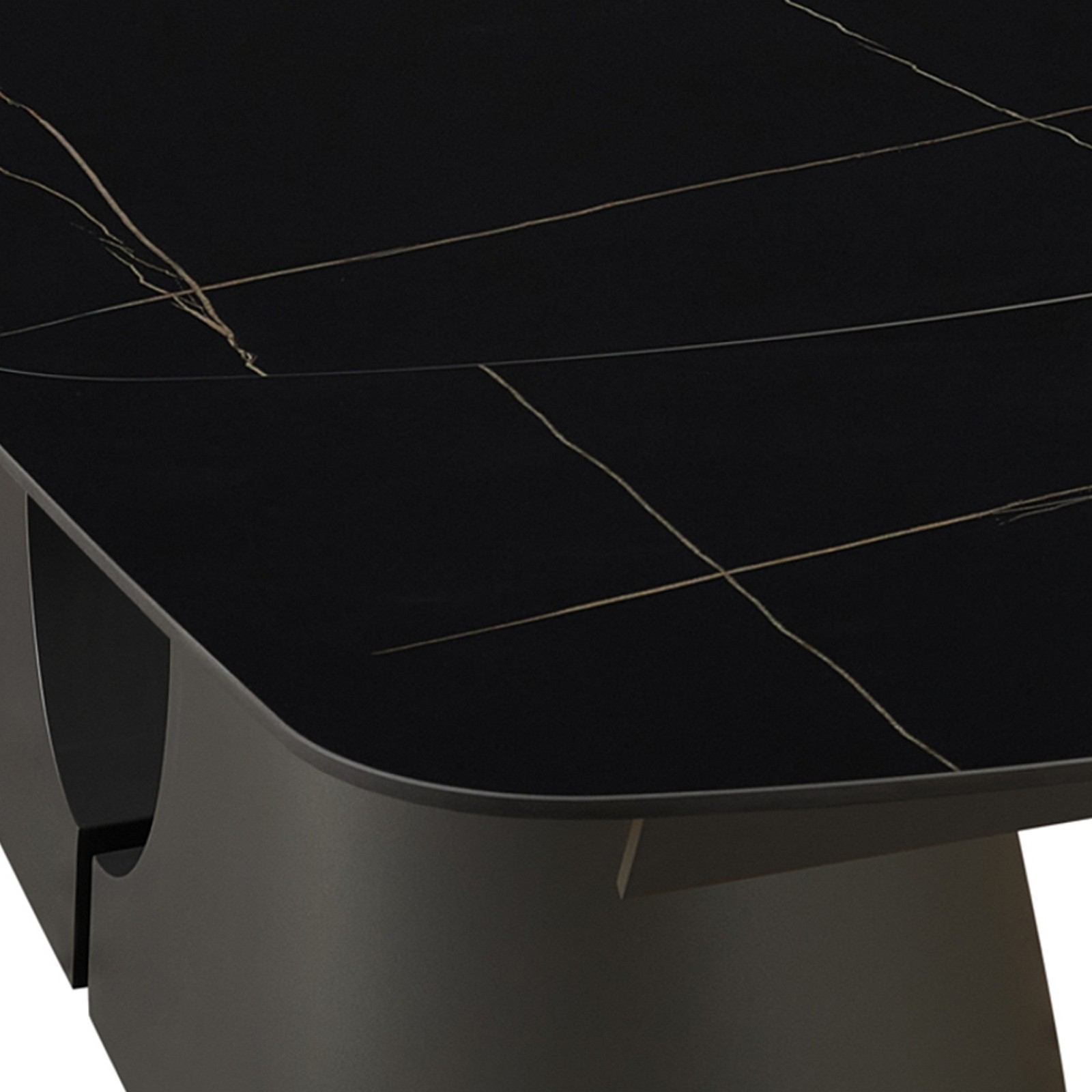 Tavolo allungabile JOJY MARMO NERO  basamento metallo Grigio piano ceramica finitura marmo Nero cm H75 P100 L.200-250-300