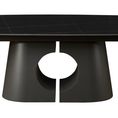 Tavolo allungabile JOJY MARMO NERO  basamento metallo Grigio piano ceramica finitura marmo Nero cm H75 P100 L.200-250-300