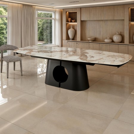 Tavolo allungabile JOJY MARMO ONICE basamento metallo Grigio piano ceramica finitura marmo Onice cm H75 P100 L.200-250-300