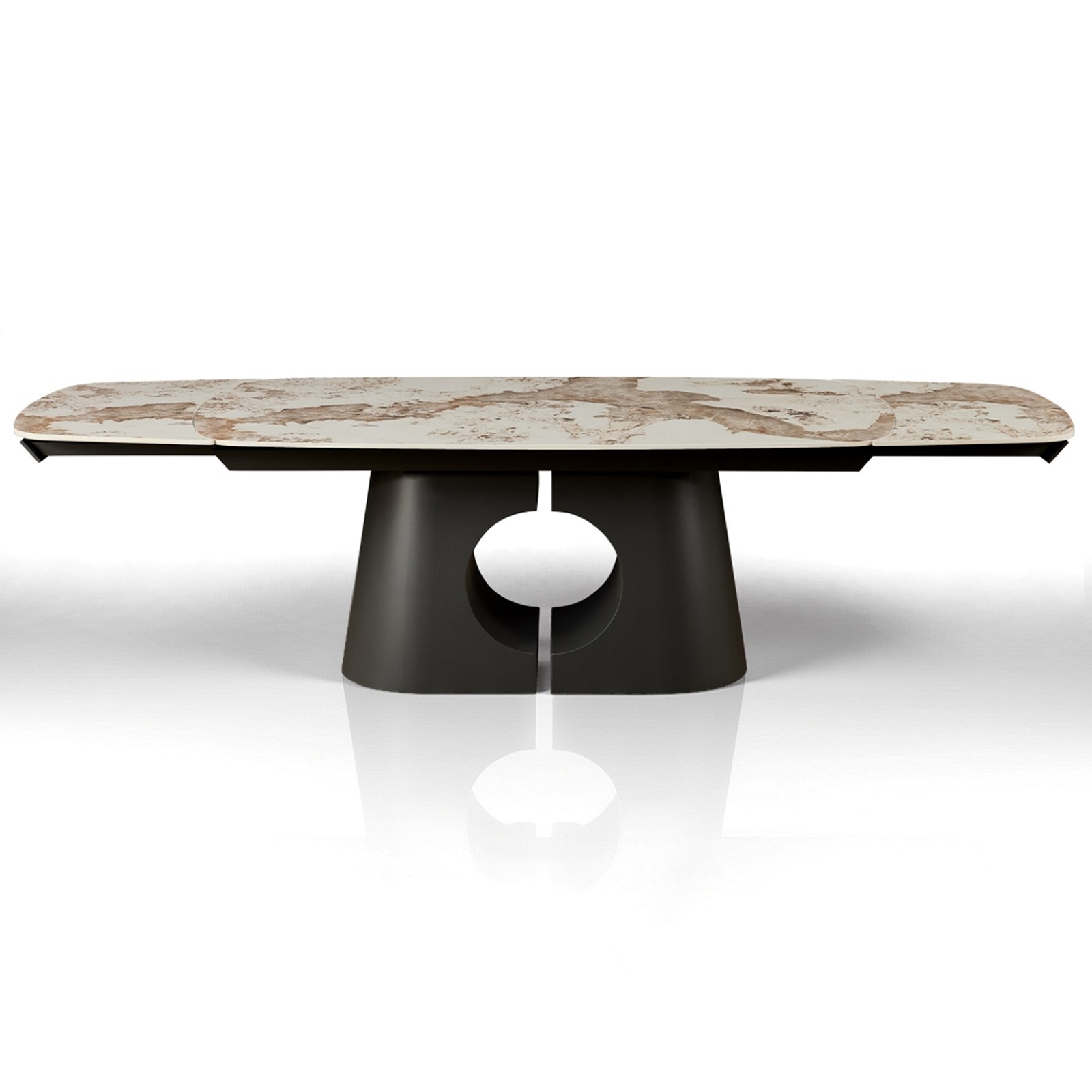 Tavolo allungabile JOJY MARMO ONICE basamento metallo Grigio piano ceramica finitura marmo Onice cm H75 P100 L.200-250-300