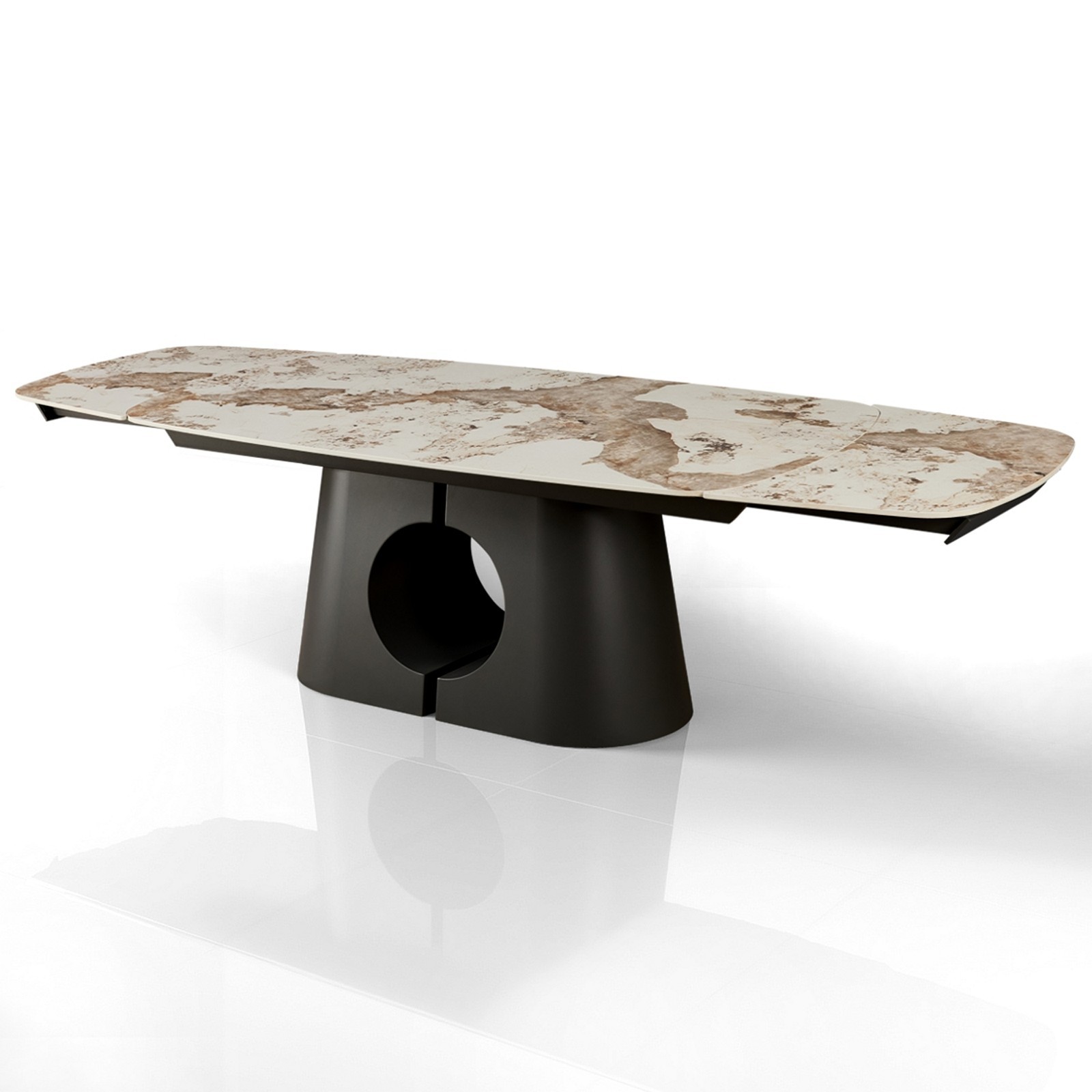 Tavolo allungabile JOJY MARMO ONICE basamento metallo Grigio piano ceramica finitura marmo Onice cm H75 P100 L.200-250-300