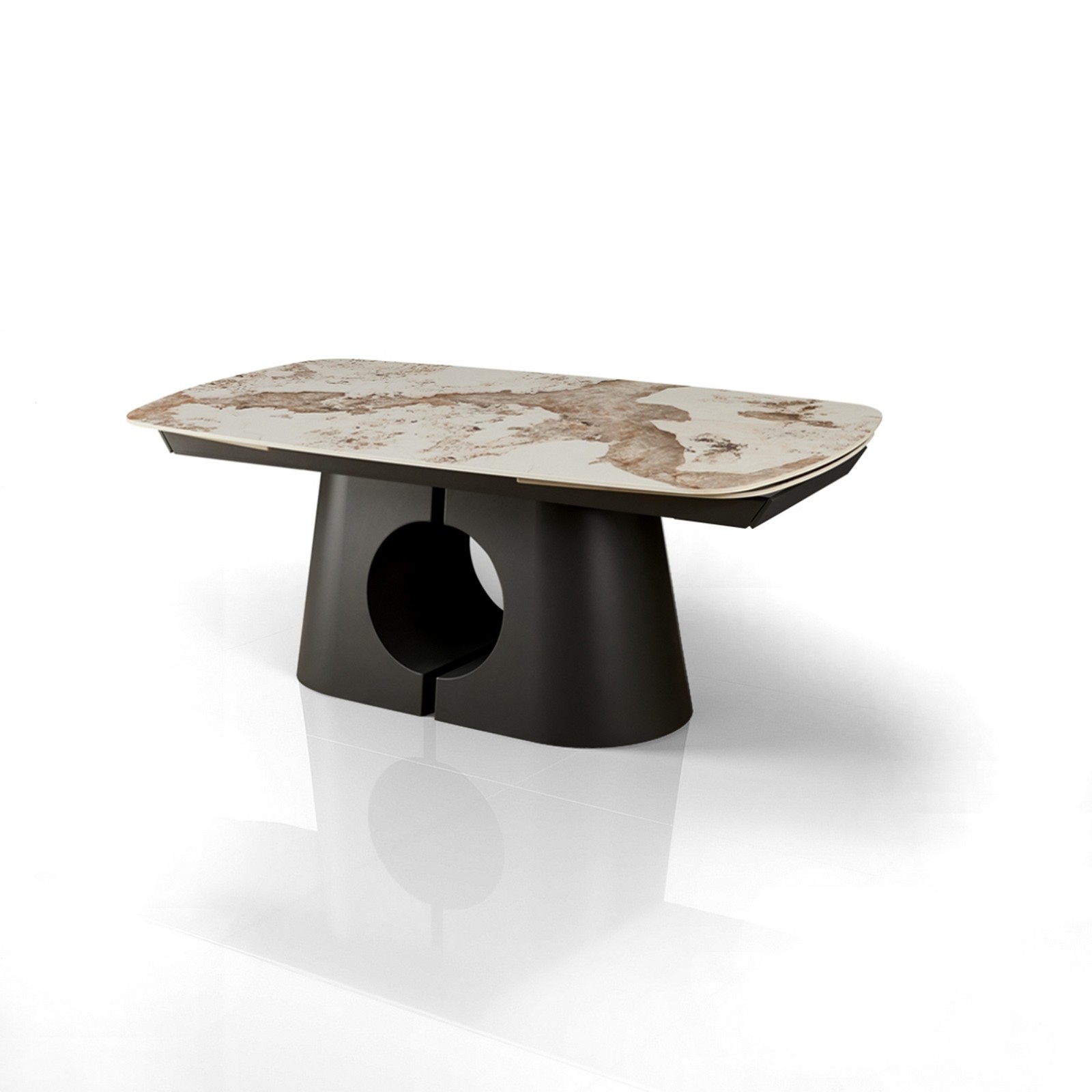 Tavolo allungabile JOJY MARMO ONICE basamento metallo Grigio piano ceramica finitura marmo Onice cm H75 P100 L.200-250-300