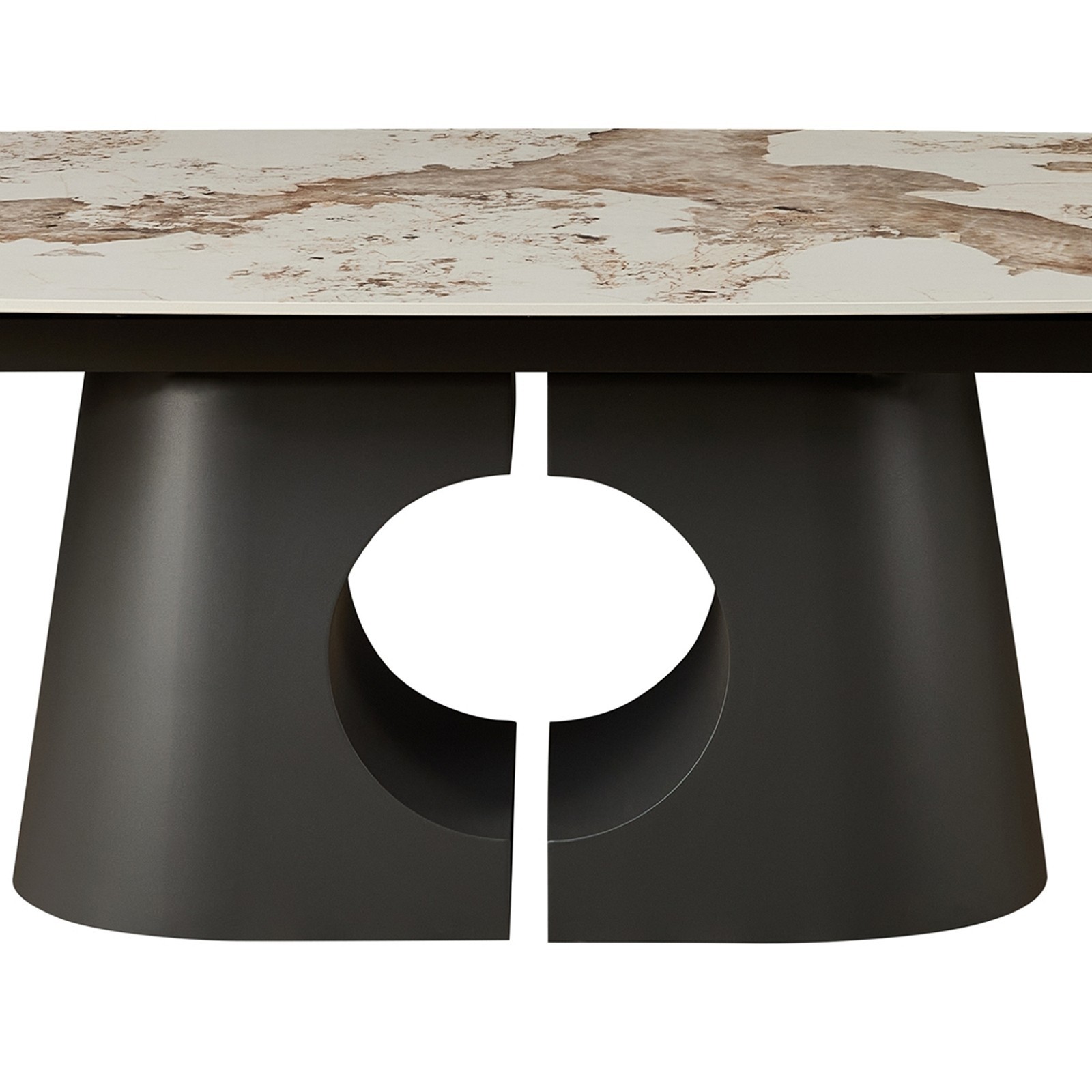 Tavolo allungabile JOJY MARMO ONICE basamento metallo Grigio piano ceramica finitura marmo Onice cm H75 P100 L.200-250-300