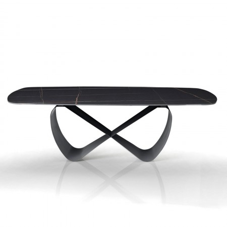 Tavolo fisso HANGGAN MARMO NERO basamento metallo Grigio opaco piano ceramica finitura marmo Nero opaco  cm H75 P110 L240