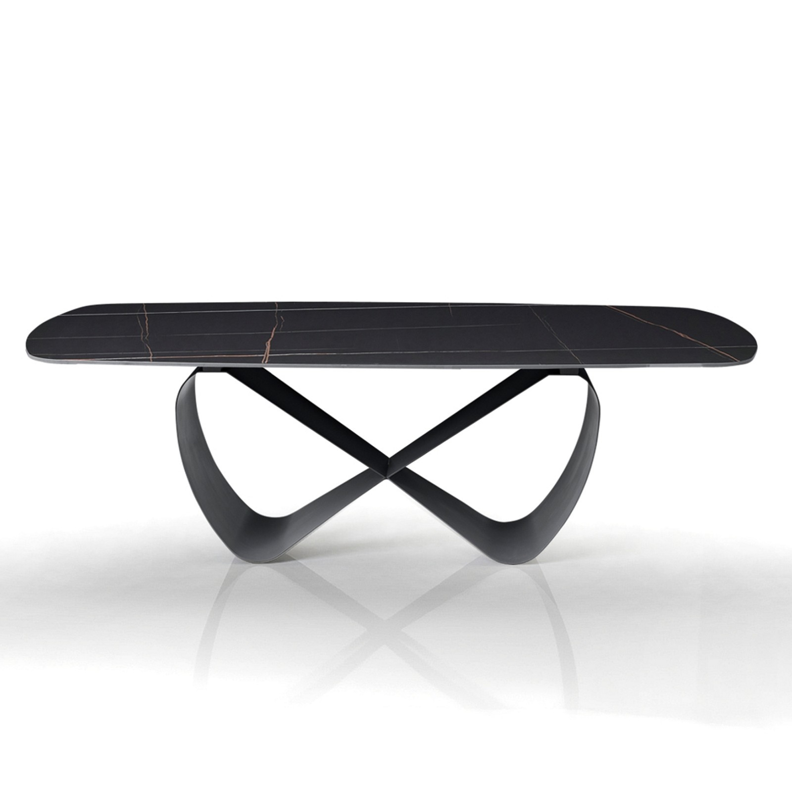 Tavolo fisso HANGGAN MARMO NERO basamento metallo Grigio opaco piano ceramica finitura marmo Nero opaco  cm H75 P110 L240
