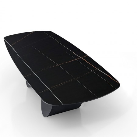 Tavolo fisso HANGGAN MARMO NERO basamento metallo Grigio opaco piano ceramica finitura marmo Nero opaco  cm H75 P110 L240