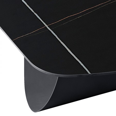 Tavolo fisso HANGGAN MARMO NERO basamento metallo Grigio opaco piano ceramica finitura marmo Nero opaco  cm H75 P110 L240