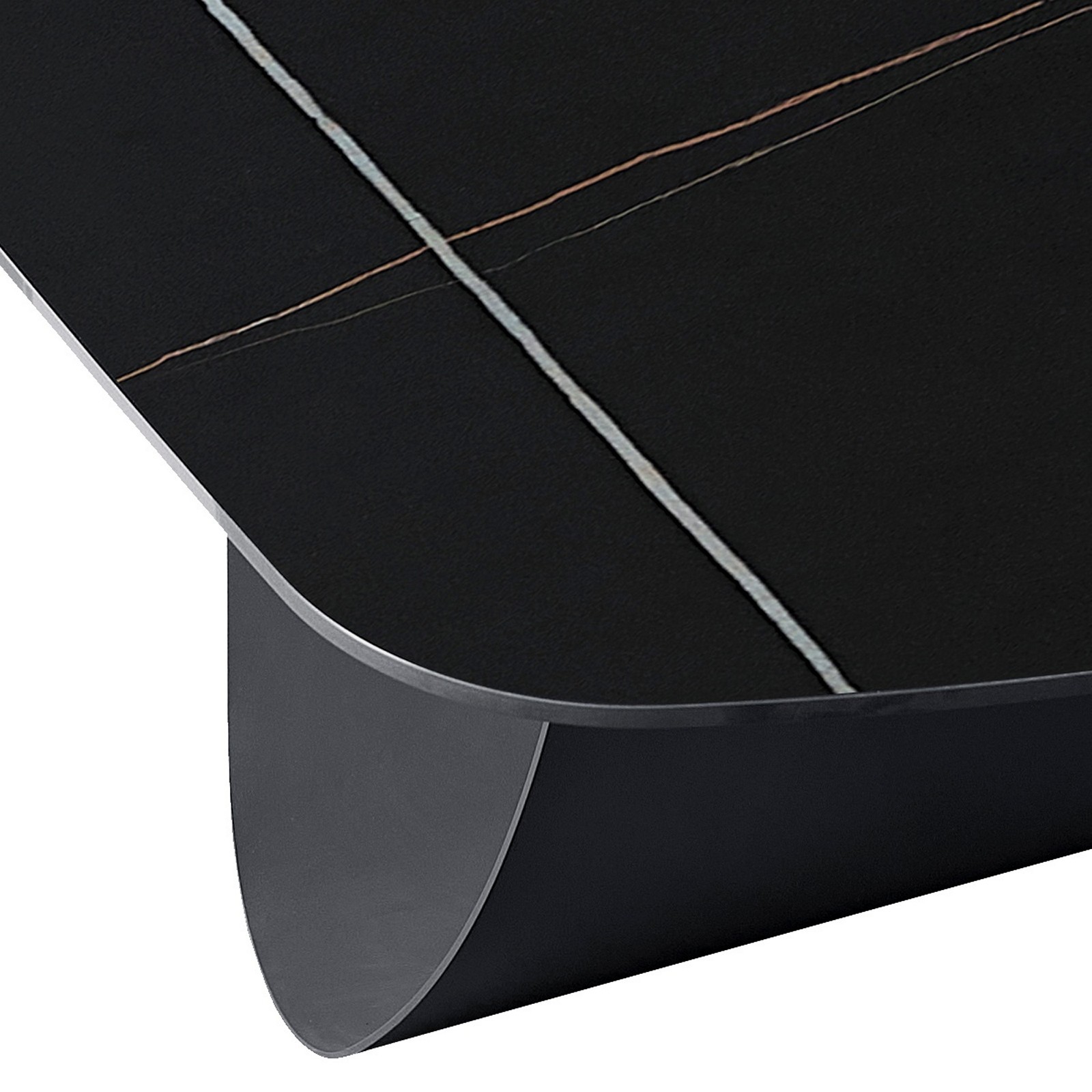 Tavolo fisso HANGGAN MARMO NERO basamento metallo Grigio opaco piano ceramica finitura marmo Nero opaco  cm H75 P110 L240