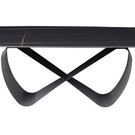 Tavolo fisso HANGGAN MARMO NERO basamento metallo Grigio opaco piano ceramica finitura marmo Nero opaco  cm H75 P110 L240