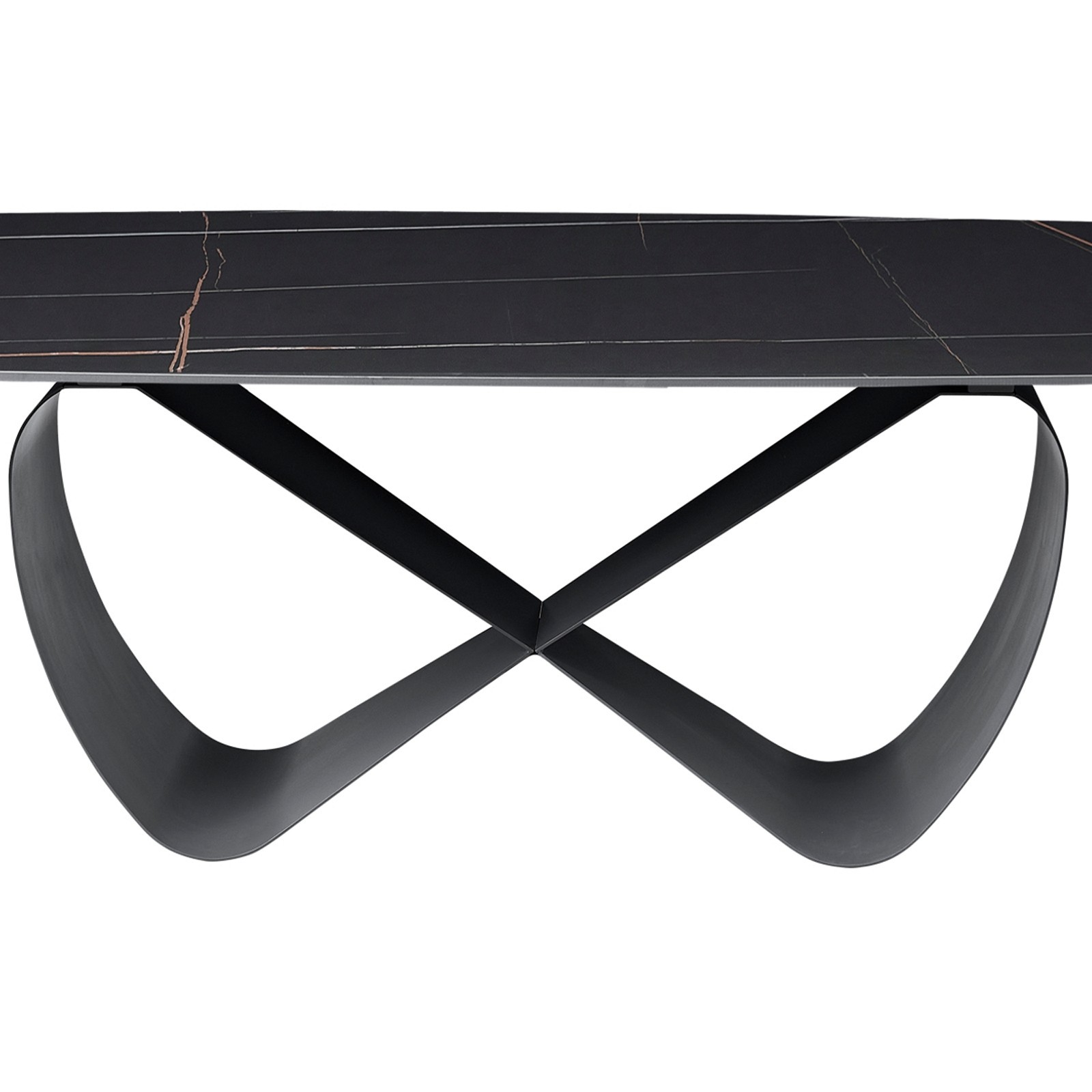 Tavolo fisso HANGGAN MARMO NERO basamento metallo Grigio opaco piano ceramica finitura marmo Nero opaco  cm H75 P110 L240