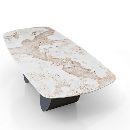 Tavolo fisso HANGGAN MARMO ONICE basamento metallo Grigio opaco piano ceramica finitura marmo Onice lucido cm H75 P110 L240