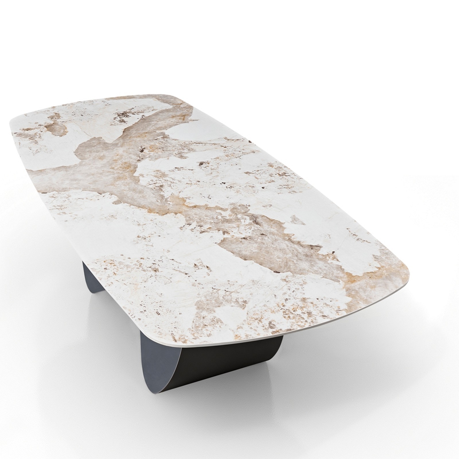 Tavolo fisso HANGGAN MARMO ONICE basamento metallo Grigio opaco piano ceramica finitura marmo Onice lucido cm H75 P110 L240