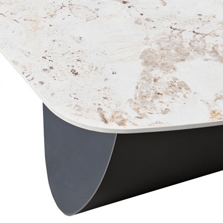 Tavolo fisso HANGGAN MARMO ONICE basamento metallo Grigio opaco piano ceramica finitura marmo Onice lucido cm H75 P110 L240