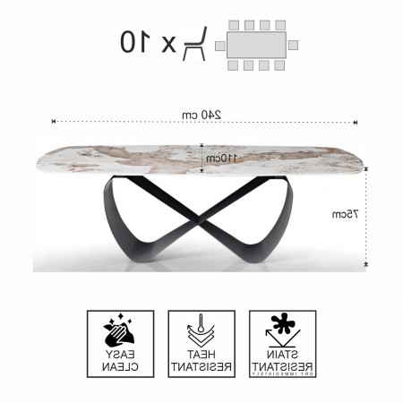 Tavolo fisso HANGGAN MARMO ONICE basamento metallo Grigio opaco piano ceramica finitura marmo Onice lucido cm H75 P110 L240