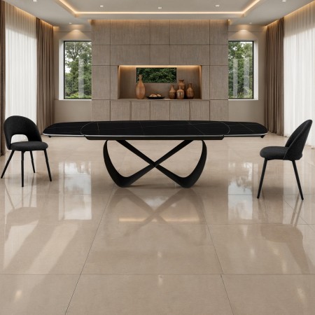 Tavolo allungabile HANGGAN MARMO NERO basamento metallo Grigio piano ceramica finitura marmo Nero opaco H75 P100 L200-250-300