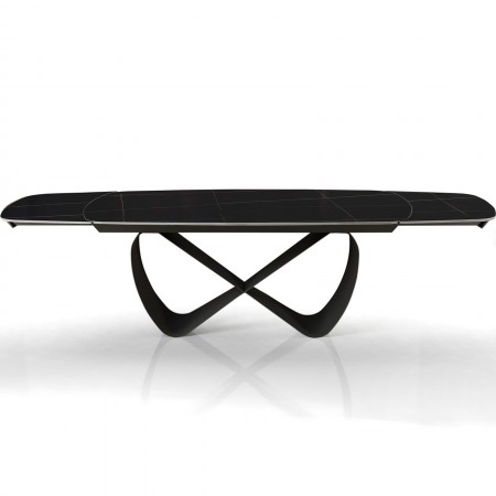 Tavolo allungabile HANGGAN MARMO NERO basamento metallo Grigio piano ceramica finitura marmo Nero opaco H75 P100 L200-250-300