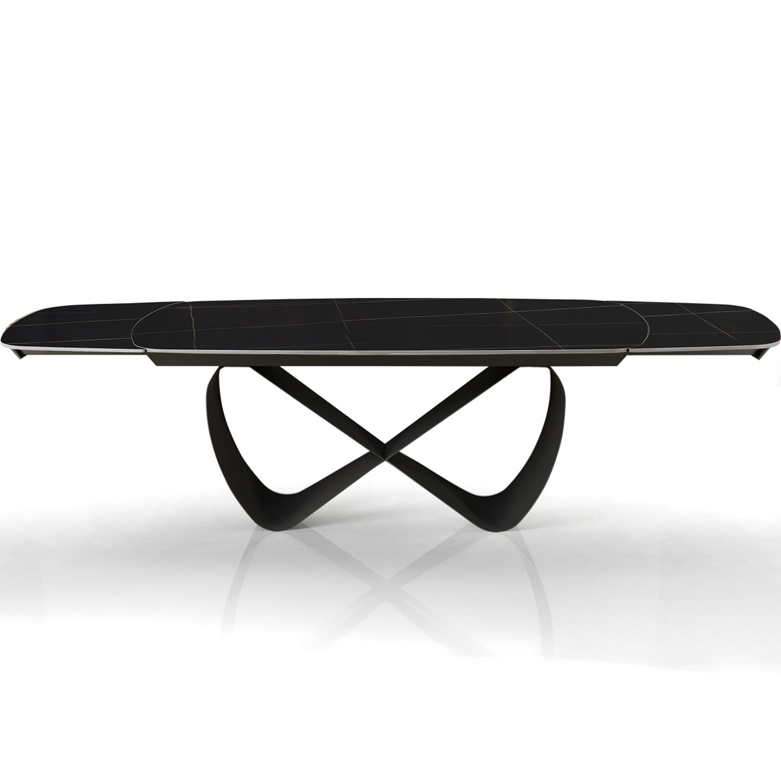Tavolo allungabile HANGGAN MARMO NERO basamento metallo Grigio piano ceramica finitura marmo Nero opaco H75 P100 L200-250-300