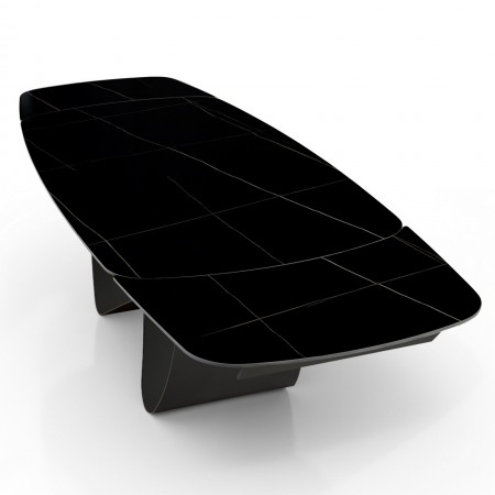 Tavolo allungabile HANGGAN MARMO NERO basamento metallo Grigio piano ceramica finitura marmo Nero opaco H75 P100 L200-250-300