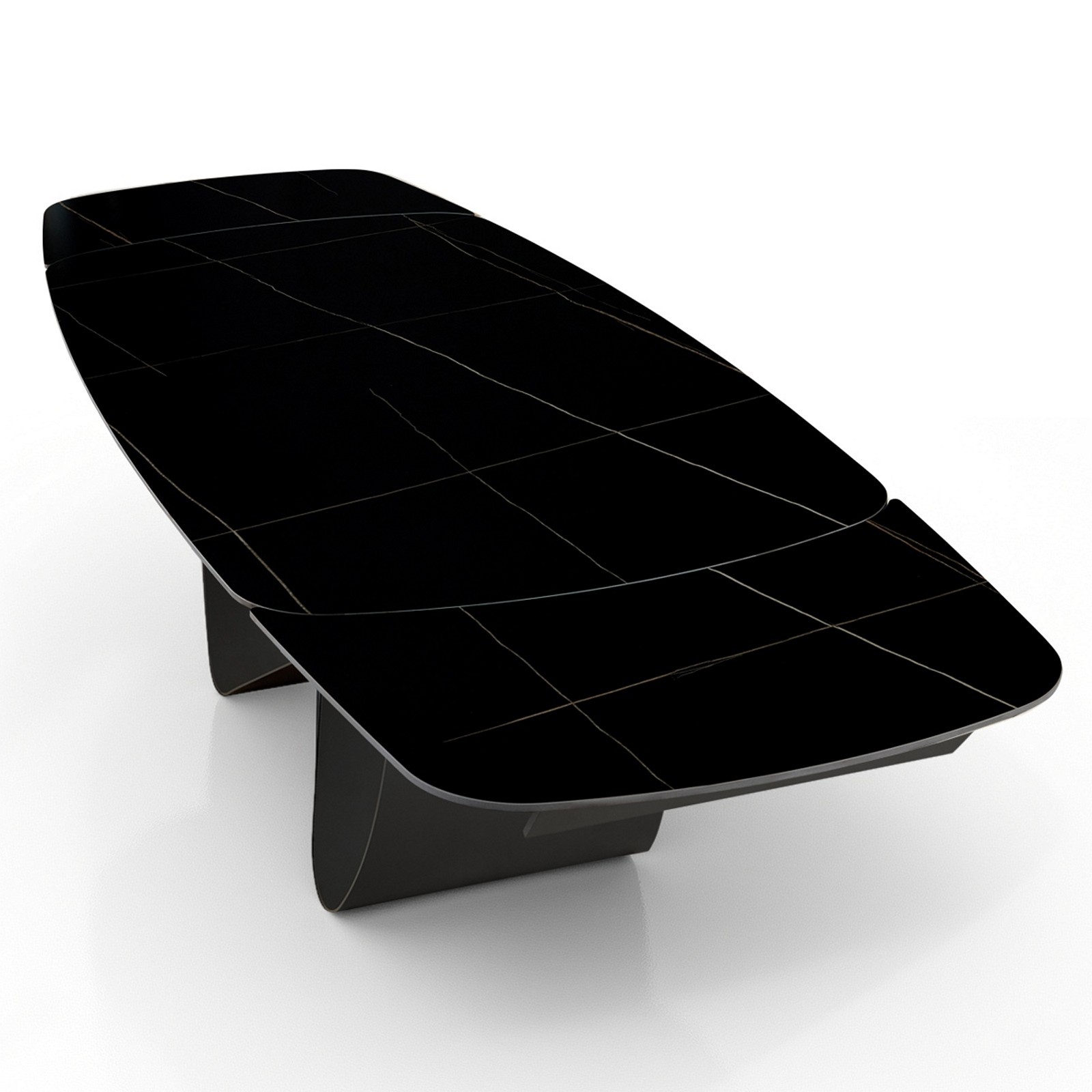 Tavolo allungabile HANGGAN MARMO NERO basamento metallo Grigio piano ceramica finitura marmo Nero opaco H75 P100 L200-250-300