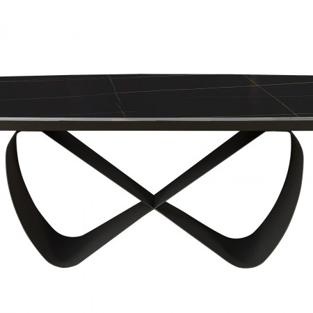 Tavolo allungabile HANGGAN MARMO NERO basamento metallo Grigio piano ceramica finitura marmo Nero opaco H75 P100 L200-250-300